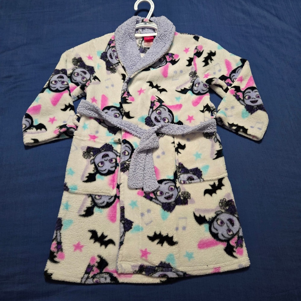 Disney Vampirina Fleece Robe Girls Size 6 Whiteβ Purple Excellent Bat Star Print